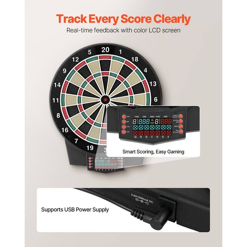 Premium Electronic Dartboard 15.5 Inch LCD Display 43 Games 8 Player Soft Tip Darts Set - 22.44 x 19.65 x 1.38 inch