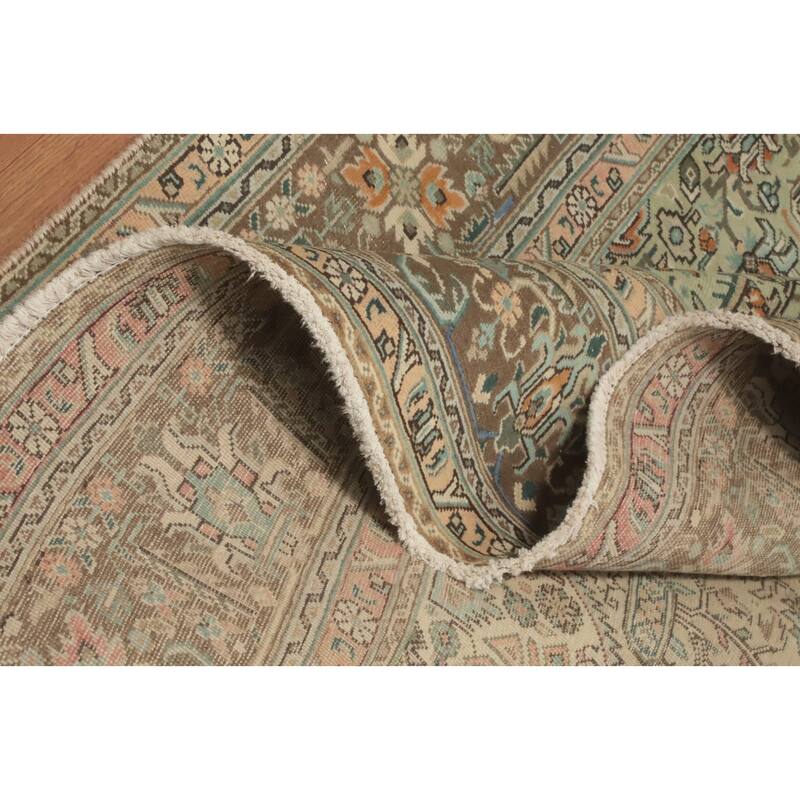 Hand Knotted Oriental 100% Wool Carpet Traditional Floral Green Tabriz Area Rug - 9' 5'' X 6' 5''