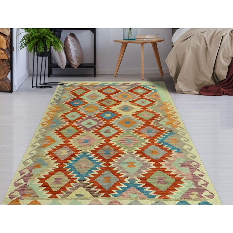 Sangat Flatweave Rohailay Red/Ivory Rug - 3'10" x 5'7"