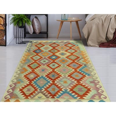 Sangat Flatweave Rohailay Red/Ivory Rug - 3'10" x 5'7"