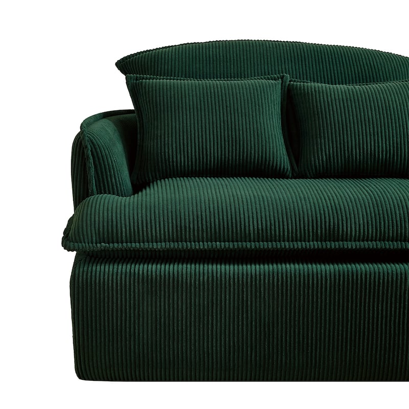 Green Corduroy Sofa with Foam Frame and Ottoman, Compact Modern Design - 47.24" x 35.43” x 37.4"