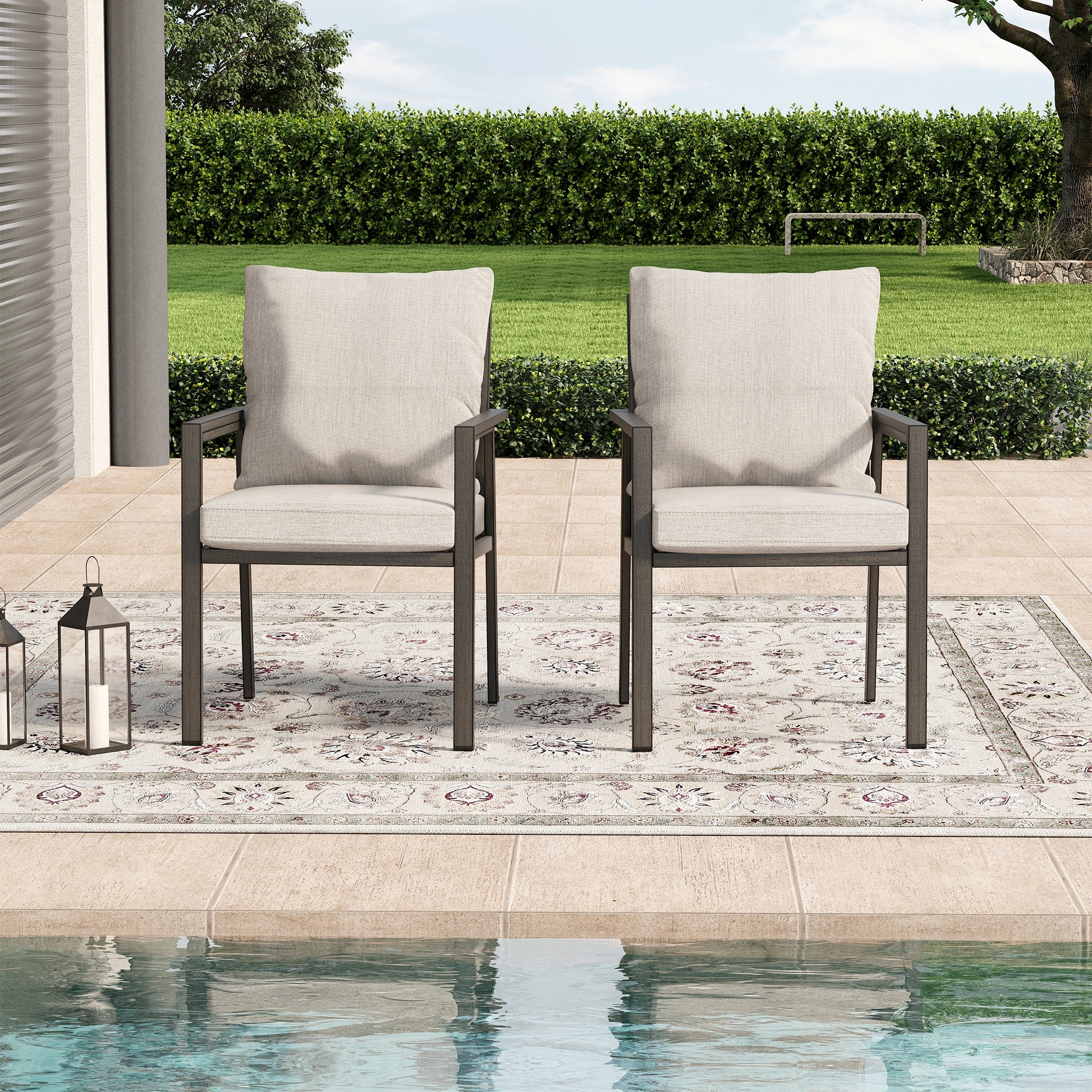 Quietude 2-Piece Aluminum Patio Dining Chairs with Light Gray Cushions