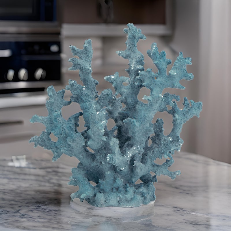 Pax 11 Inch Faux Coral Accent Decor for Tabletops, Powder Blue Polyresin
