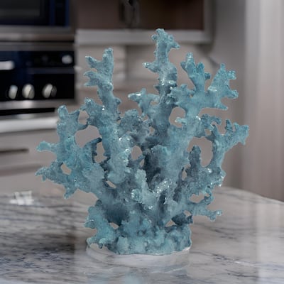 Pax 11 Inch Faux Coral Accent Decor for Tabletops, Powder Blue Polyresin
