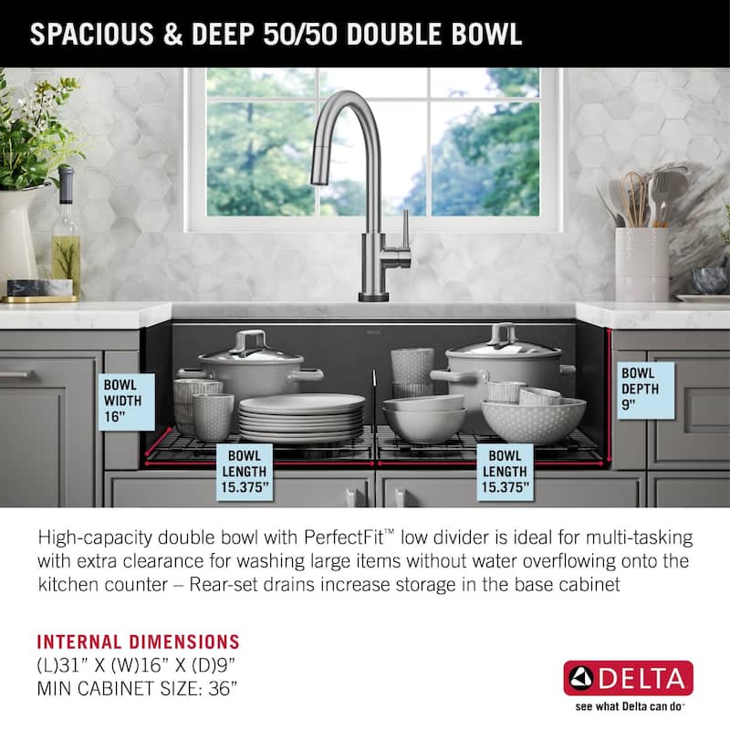 Delta 95B9031-33D Rivet 33" Undermount Double Basin Stainless Steel