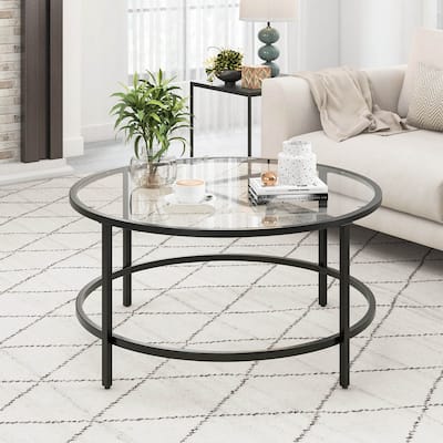 36'' Living Room Round Coffee Table Tempered Glass Tabletop