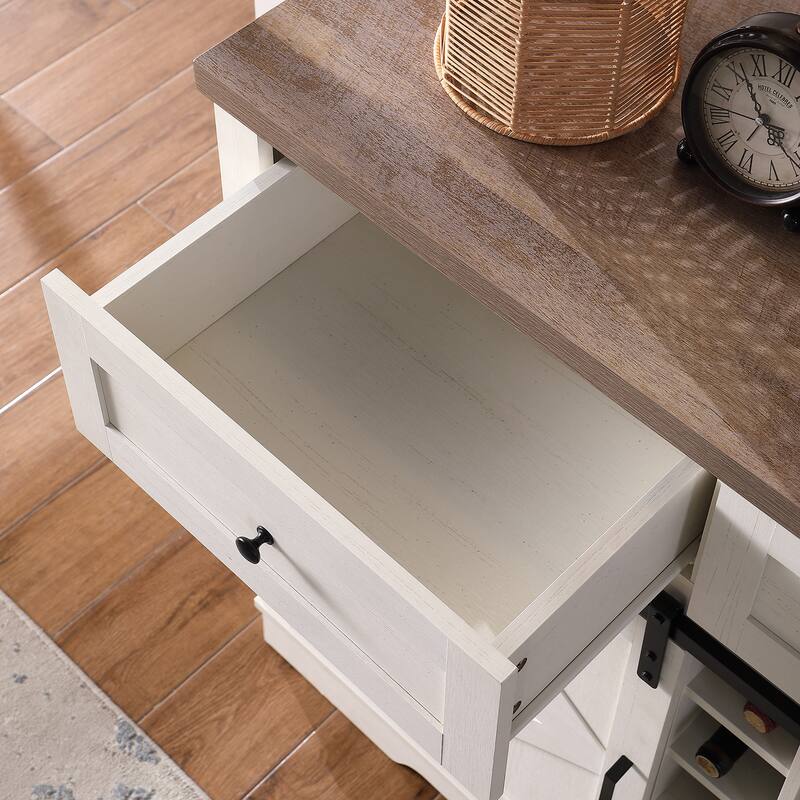 Sideboard with Sliding Barn Door, Large Kitchen Coffee Bar Cabinet, Buffet Cabinet with Wine Rack, Storage Shelves & 3 Drawers