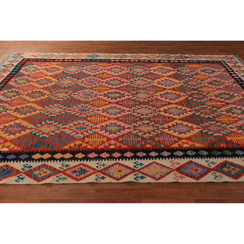 Kilim Oriental Area Rug Reversible Orange Flatweave Wool Carpet - 8'2"x 11'5"