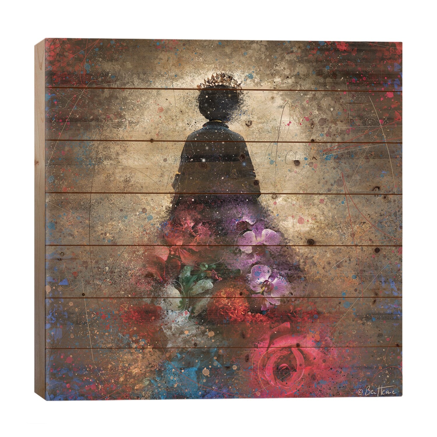 Astro Queen Elizabeth - Astro Cruise Print On Wood by Ben Heine - Multi-Color
