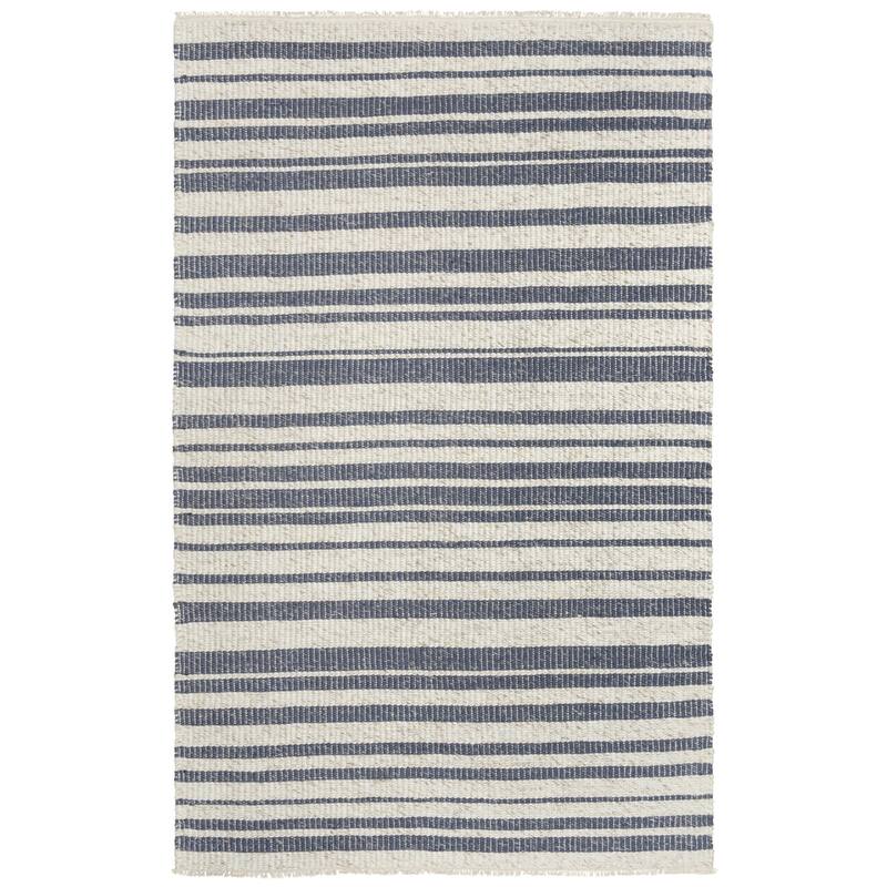 Alora Decor Sun Ivory and Blue Striped Hand-woven Wool Blend Rug