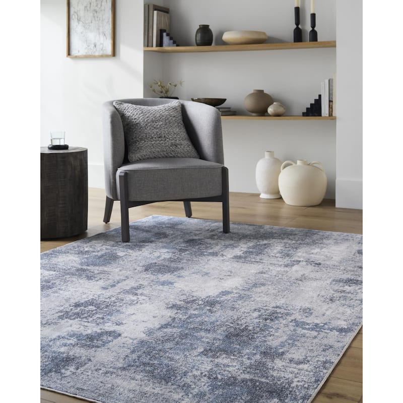 Livabliss Lillian Modern & Contemporary Abstract Indoor/Outdoor Area Rug - Dark Blue/Ivory - 5'3" x 7'