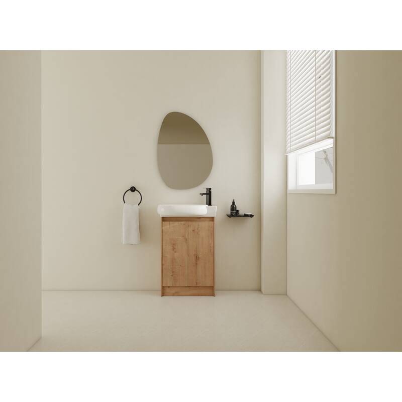 Compact Bathroom Vanity with Sink, Oval Single Ceramic Sink Bathroom Cabinet for Small Bathroom