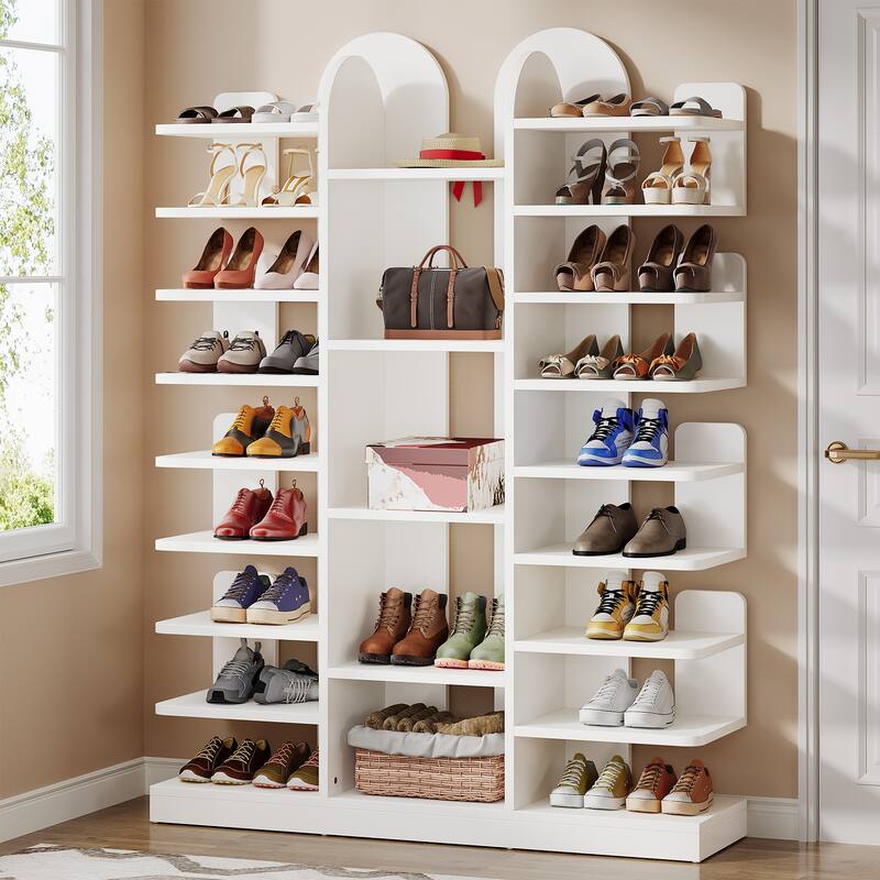 13-tier Freestanding Tall Shoe Rack Shelf Storage Cabinet for Entryway - White