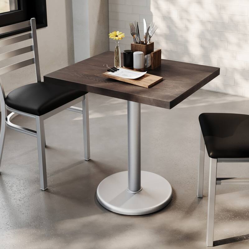 Rectangular Solid Wood Commercial Tabletop with 18" Round Dining Height Base - 24"W x 30"D x 29.5"H