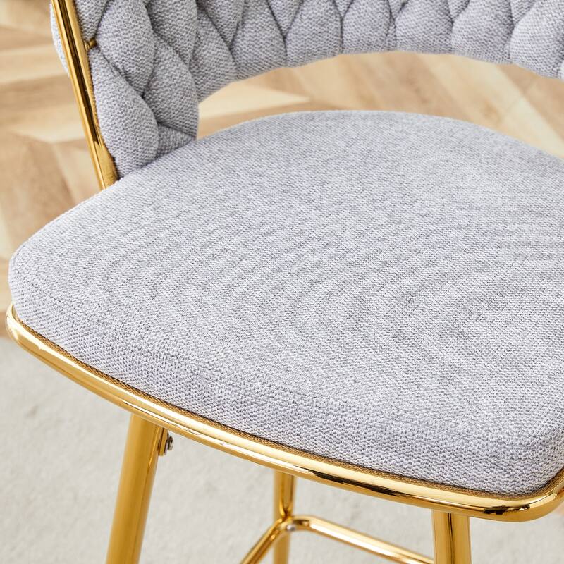 Set of 2 swivel bar stools with breathable cotton and linen soft cushions, electroplated metal frames without rust