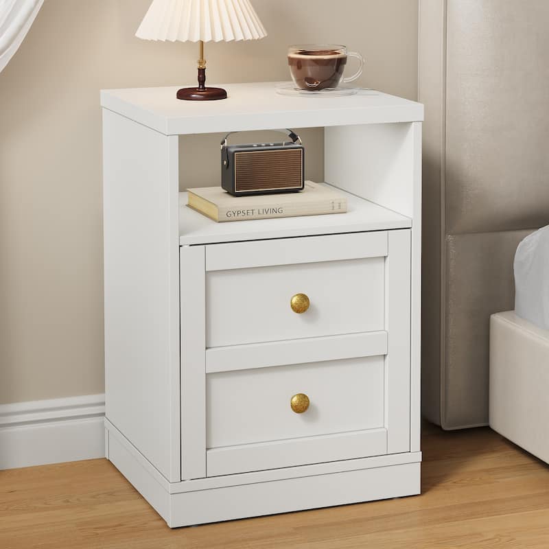 Modern Nightstand with Door & Open Shelf, Set of 2