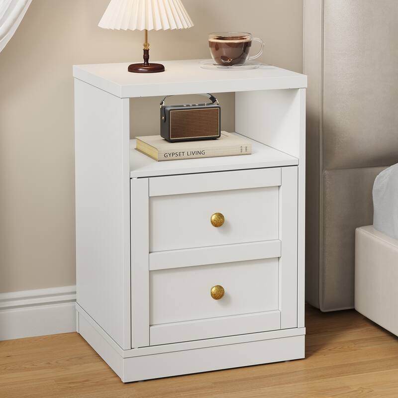 Modern Nightstand with Door & Open Shelf