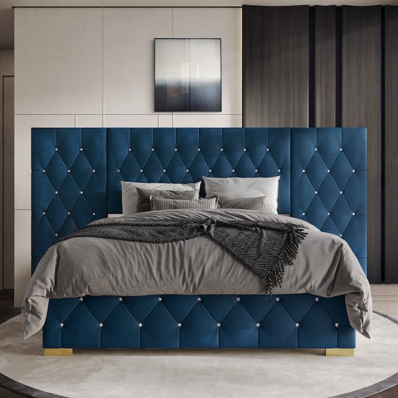 CraftPorch Luxurious Velvet Tufted Platform Bed with Wall Panels
