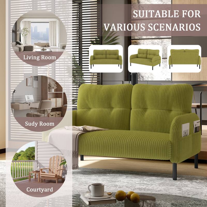 HOMEFUN Corduroy Upholstered Tufted Comfortable Wood Frame Loveseats Sofa with Double Side Pocket