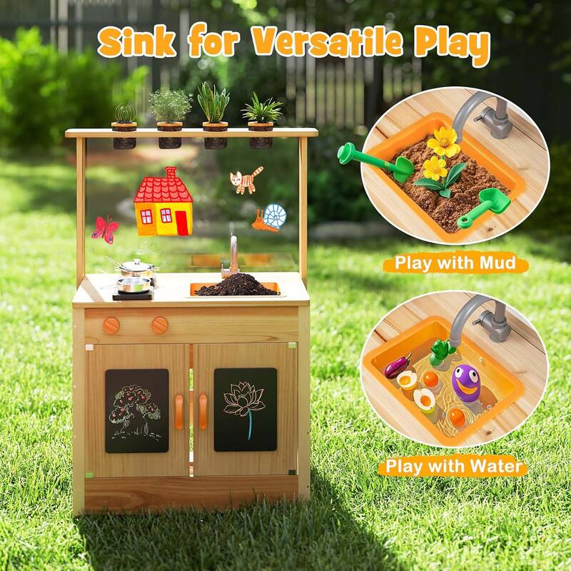 Mud Kitchen Fir Wood Outdoor Play Kitchen Toy for Toddlers