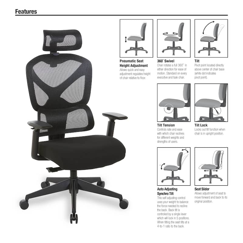 High Back in Black Mesh and Seat with Adjustable Arms