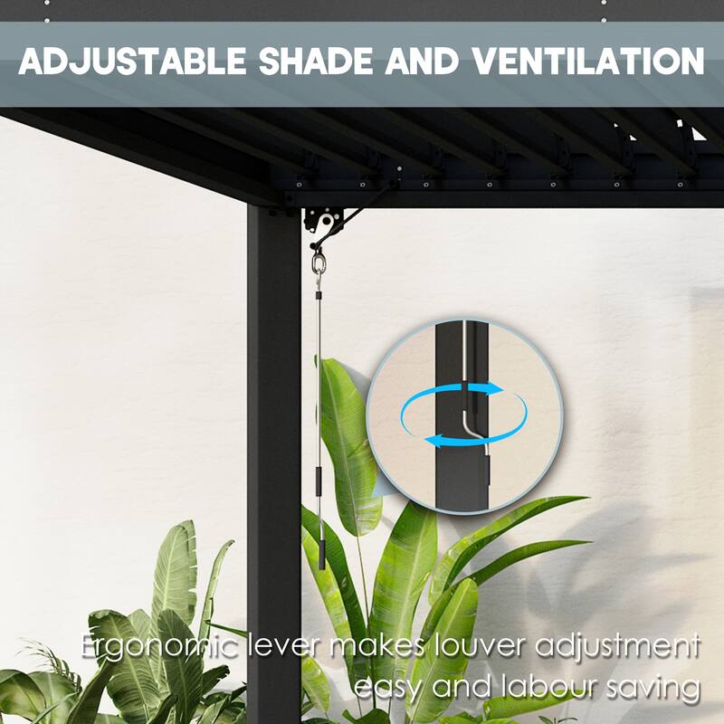 10X13FT Outdoor Aluminum Frame Louvered Pergola Gazebo with Adjustable Roof