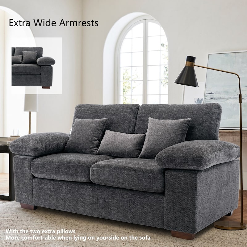 Plush Chenille Loveseat 73" - Includes Bonus 3 Pillows & Removable Back Cushion - Living Room 2-Seater Sofa