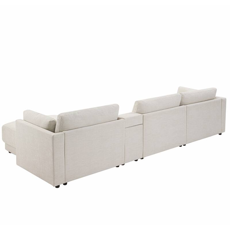 L Shaped Modular Sectional Sofa with Storage Console, Ottoman, USB