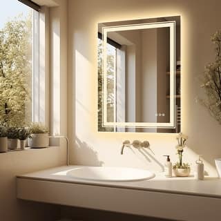 Rectangular Frameless LED Wall Bathroom Vanity Mirror Vertical and Horizontal Hang