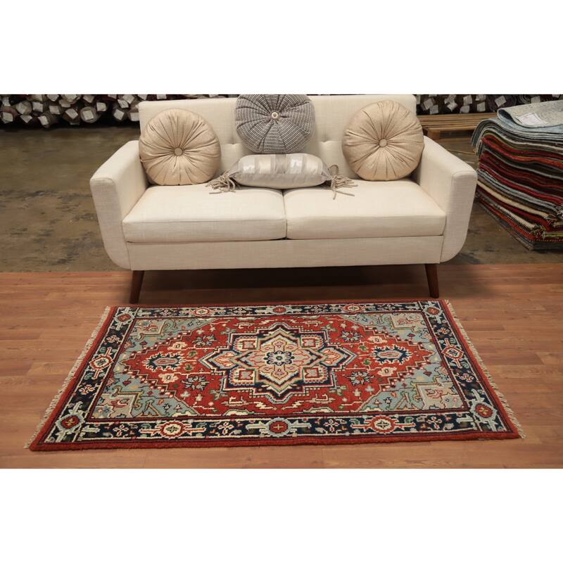 Hand Knotted Oriental 100% Wool Carpet Traditional Medallion Oranges & Rust Heriz (serapi) Area Rug - 5' 1'' X 3' 0''