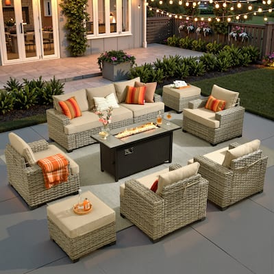 XIZZI 10-piece Outdoor Patio Furniture Sectional Set with Fire Table