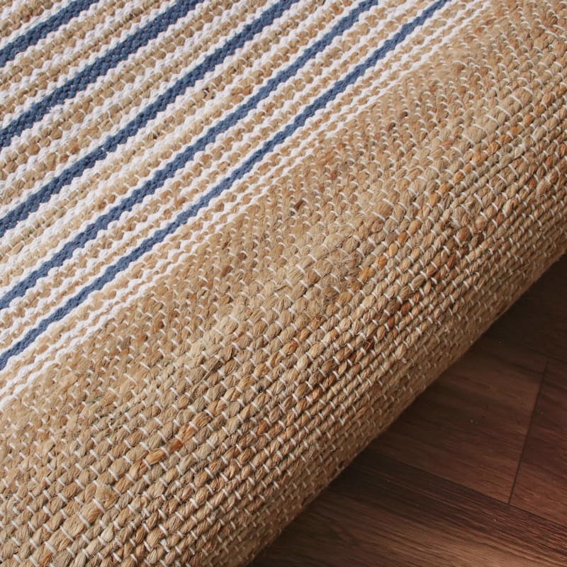 Sevita Contemporary Coastal Striped Handwoven Jute Area Rug