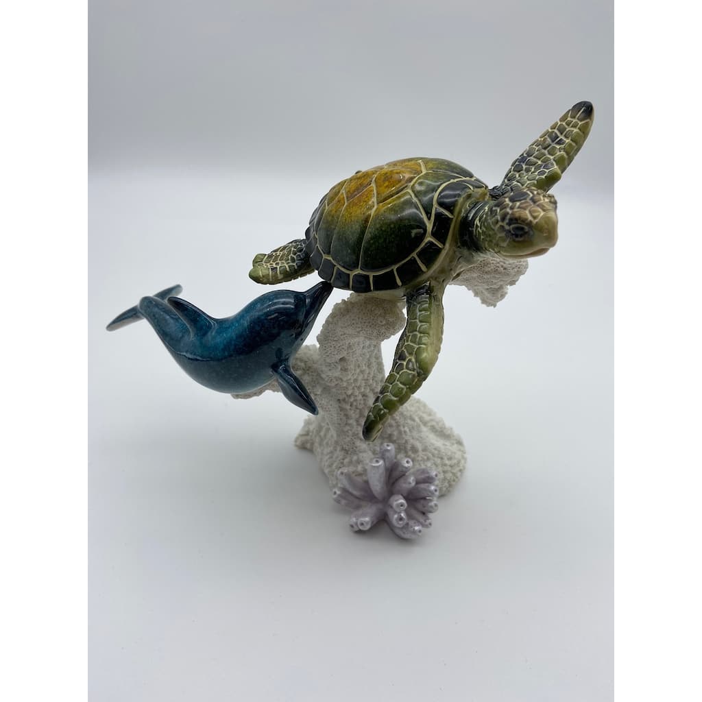 Glazed Dolphin and Turtle on Coral Figurine