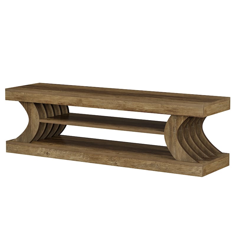 63" Entryway Bench, End of Bed Bench with Open Shelves, Shoe Storage Bench for Bedroom, Foryer, Hallway