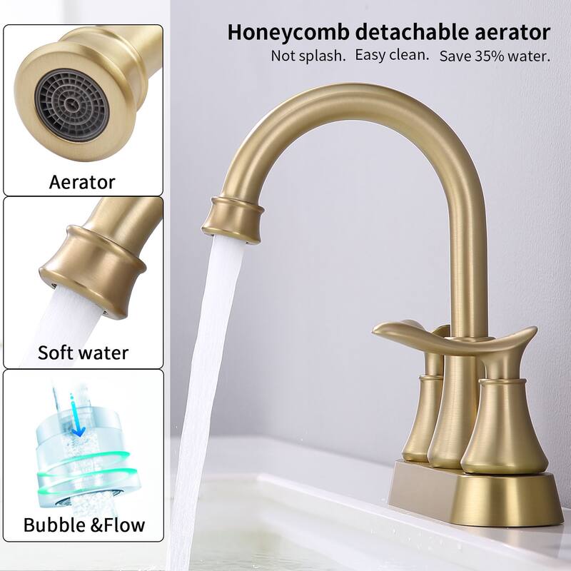 2 Handle 360 Degree Swivel Bathroom Vanity Sink Faucet with Pop Up Drain and Supply Hose, Aerator, Anti Scratch, Anti Rust