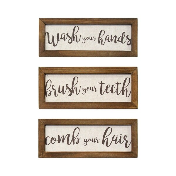 Stratton Home Decor Set of 3 Printed Linen Bathroom Rules Wall Art