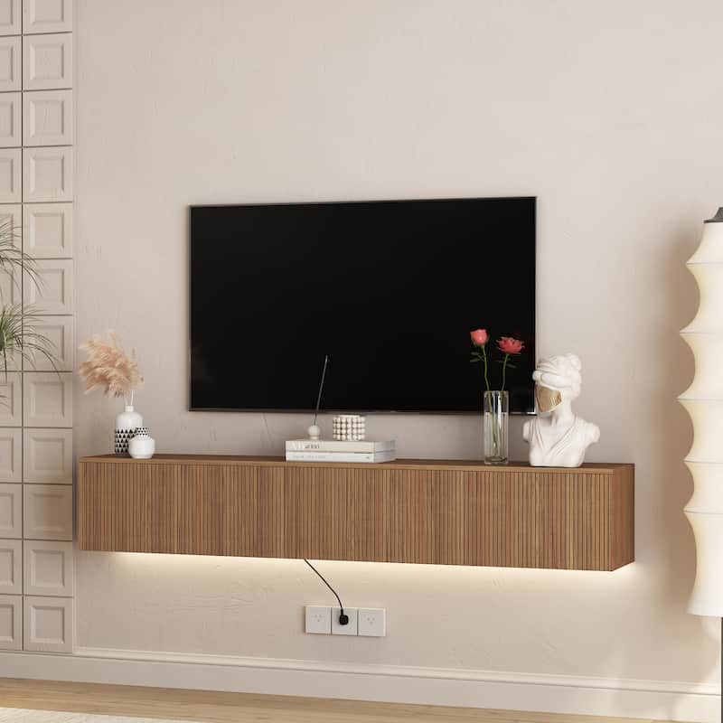 Floating TV Stand Wall Mounted with 16 Color LEDs,69" Modern TV Stand,TV Cabinet Entertainment Center for 55 60 65 Inch