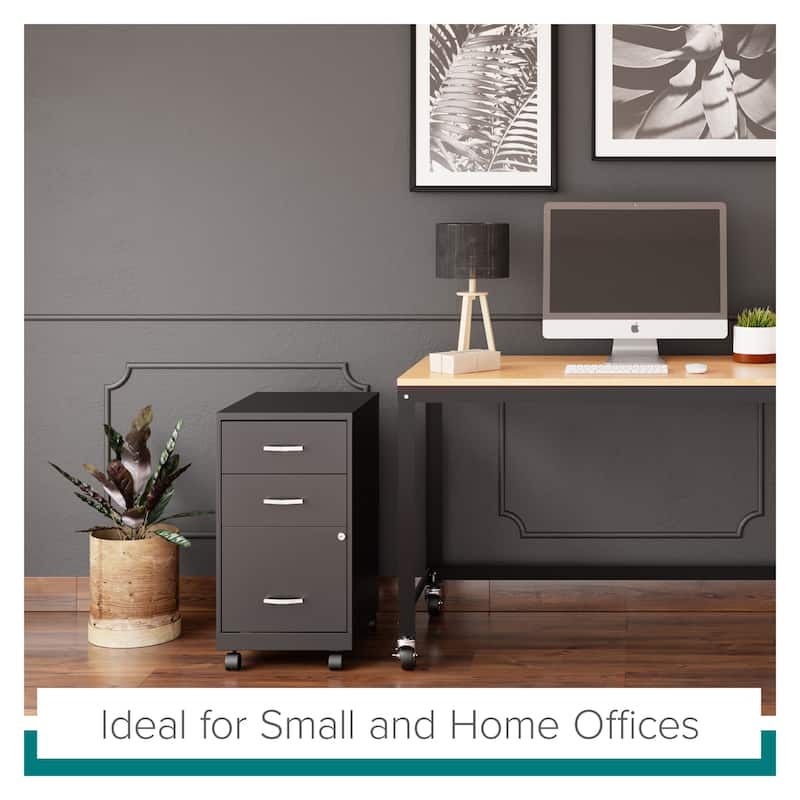 Space Solutions 18"Deep 3 Drawer Mobile Organizer Metal Cabinet, Black