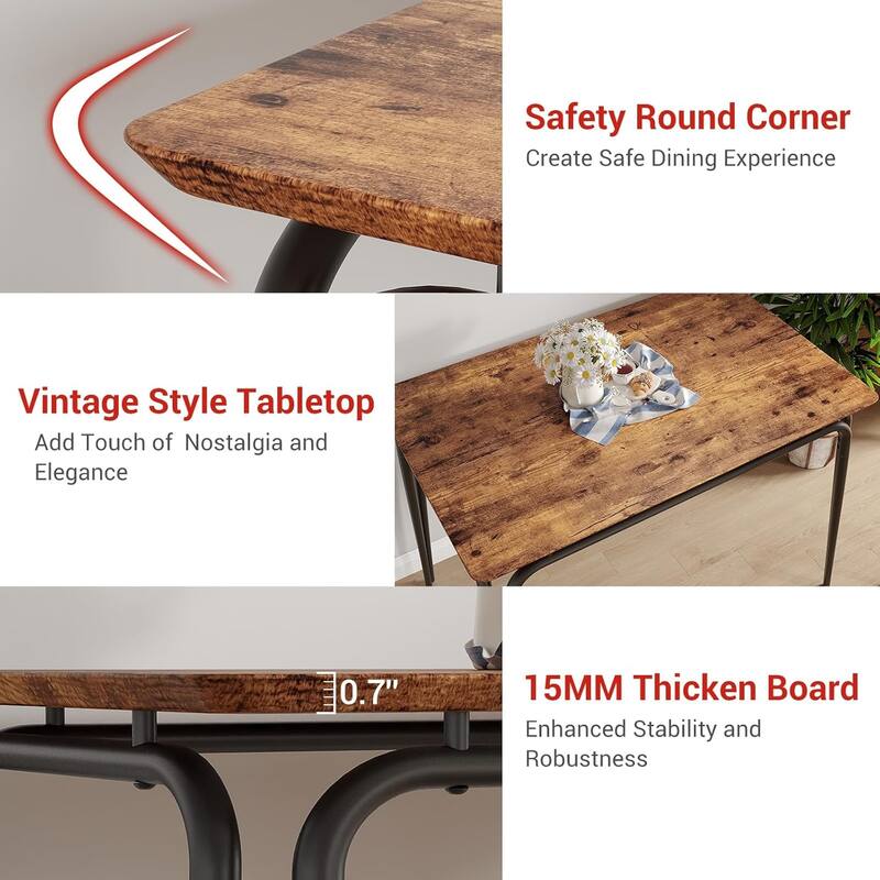 5-Piece Dining Table Set with Upholstered Chairs, Square Table with Metal Frame for Kitchen or Dining Room