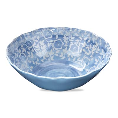 12"x12" Cottage Blue White Flower Melamine Serveware Dinnerware Bowl Dishwasher Safe Indoor Outdoor Blue