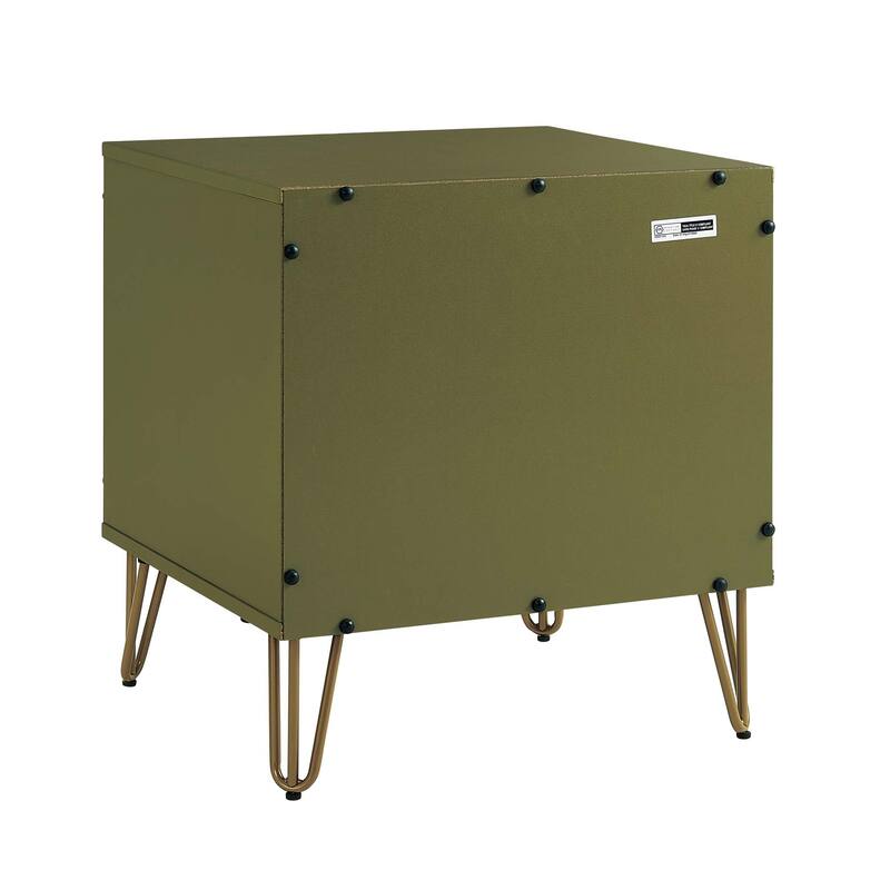 Manhattan Comfort Dumbo Mid Century Nightstand with 2 Drawer and Metal Feet.