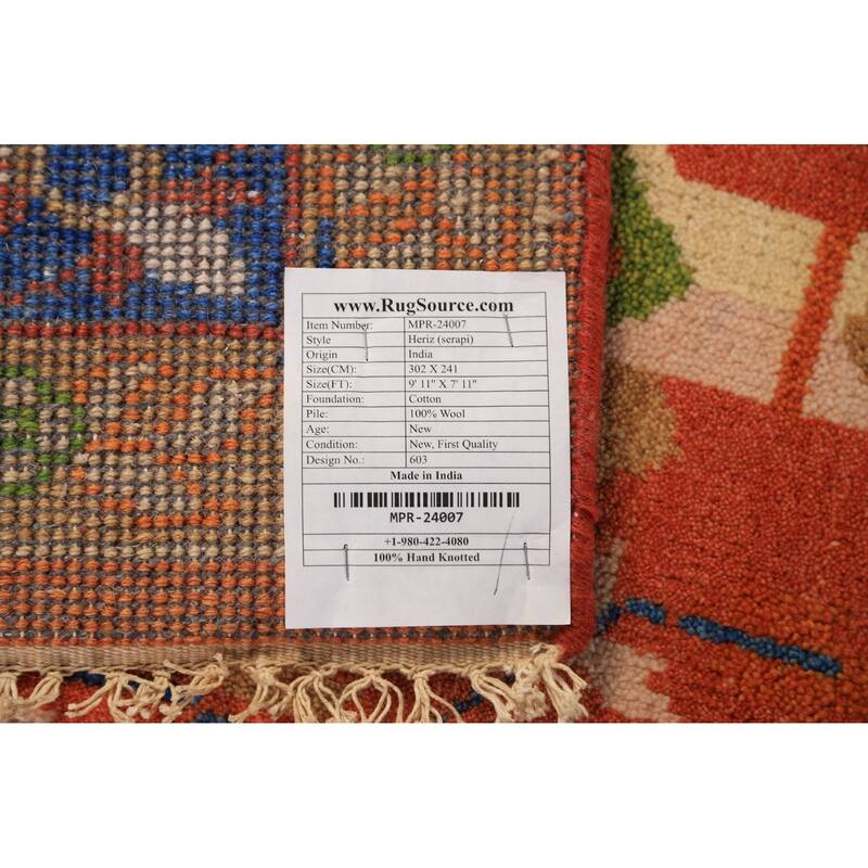 Floral Heriz Serapi Indian Area Rug Hand-Knotted Wool Carpet - 7'11"x 9'11"