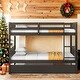 preview thumbnail 1 of 13, Solid Wood Detachable Twin Over Twin Bunk Beds with Trundle,Safety Rail and Ladder For Home Espresso