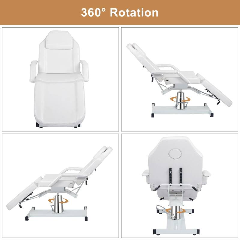 73" Adjustable Beauty Salon Spa Massage Bed Tattoo Chair 360 Degree Swivel White
