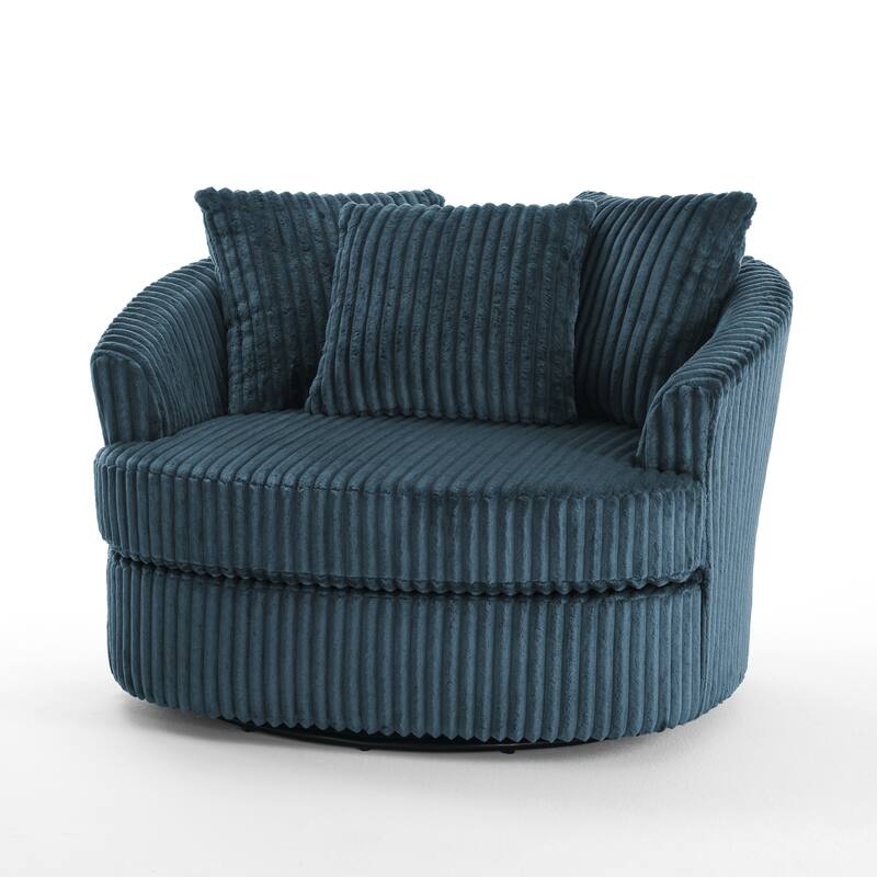 2 Set Oversized 43" W Plush Corduroy Swivel Barrel Chair with Pillows