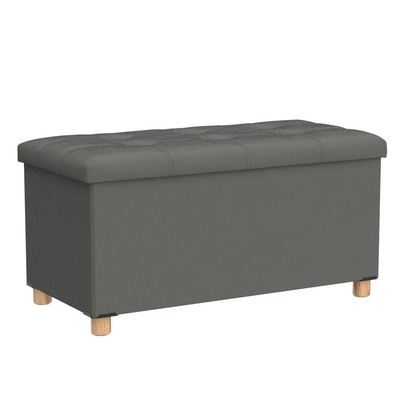 30 Inches Folding Storage Ottoman Bench, Velvet Storage Chest, Footrest Couch with Wooden Legs, Support 350lbs