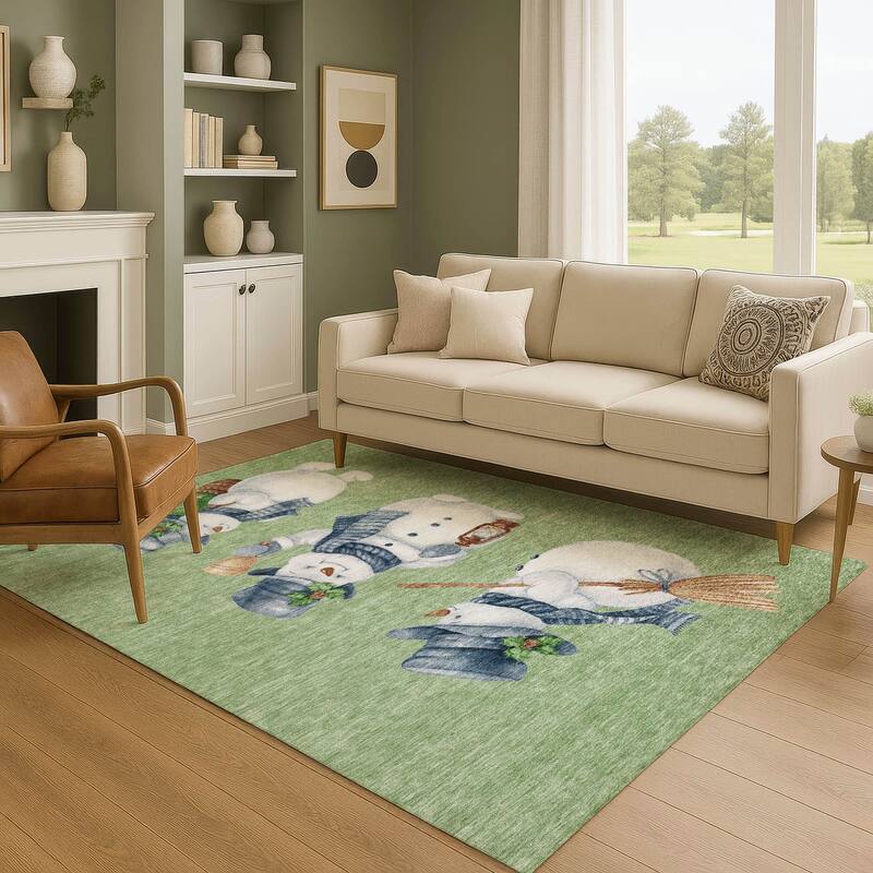 Premium Washable Super Soft Winter Holiday Snowman Mayfield Rug - Aloe - 8' x 10'
