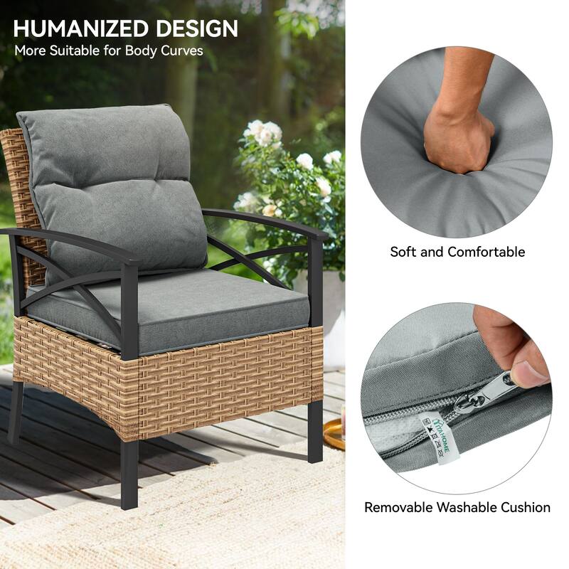 Moasis 4-Piece Patio Furniture Wicker Outdoor Bistro Set All-Weather Rattan Conversation Loveseat Chairs - 4 Pcs