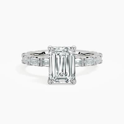 Auriya 14kt White Gold Lab Grown Emerald Diamond Engagement Ring with East-West Emerald Cut Diamond Accent (F-G, VS)