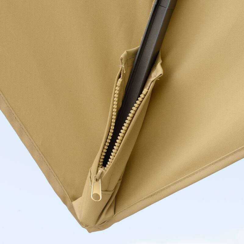 Cantilever Patio Umbrella 2 Tops Outdoor Umbrella with LED Light and Power Bank 360° Rotation Cross Base for Garden